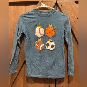 Cat & Jack Blue long sleeve shirt with Christmas sports ball design